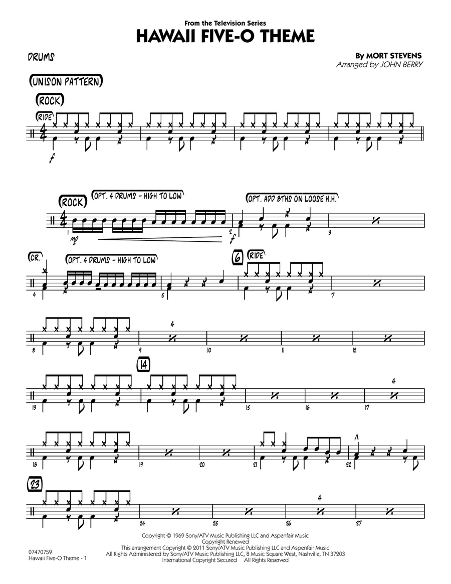Hawaii Five-O Theme - Drums Jazz Ensemble scores gallery preview page 1
