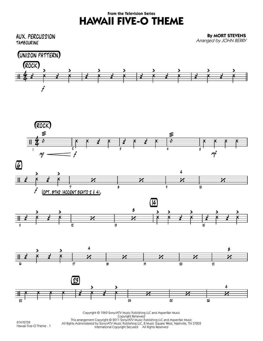 Hawaii Five-O Theme - Aux Percussion Jazz Ensemble scores gallery preview page 1