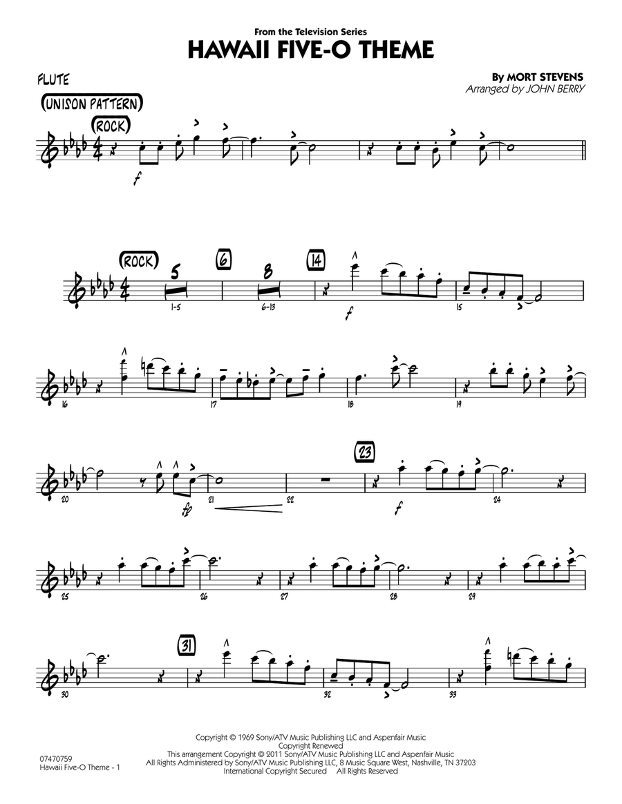 Hawaii Five-O Theme - Flute Jazz Ensemble scores gallery preview page 1