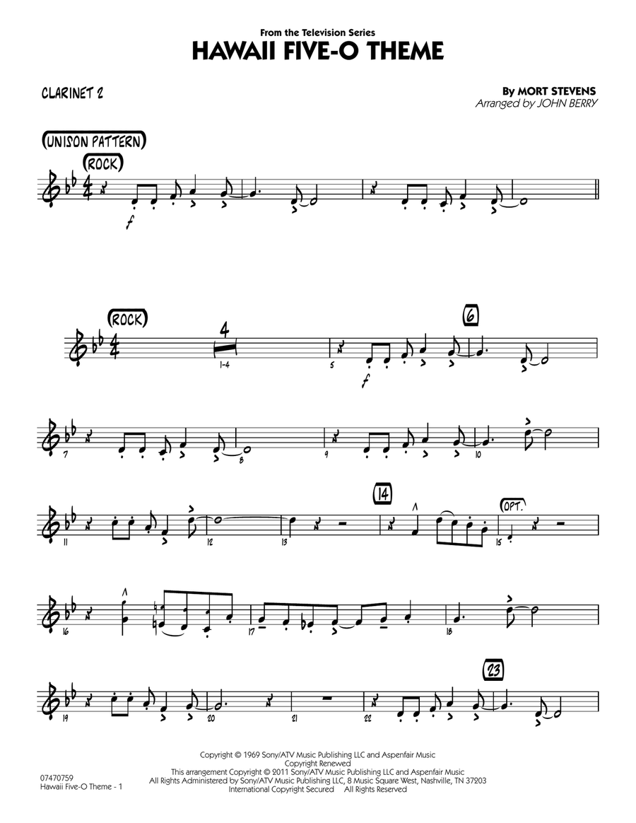 Hawaii Five-O Theme - Bb Clarinet 2 Jazz Ensemble scores gallery preview page 1