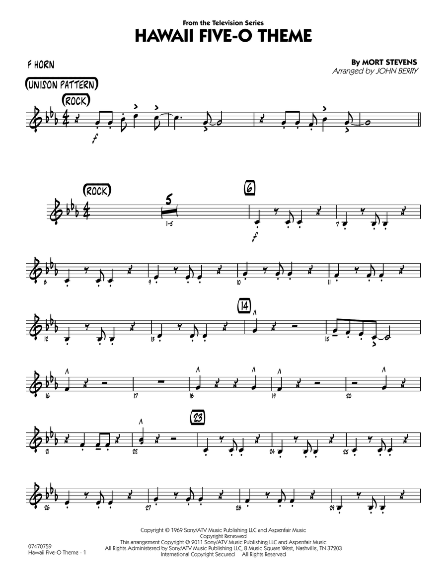 Hawaii Five-O Theme - F Horn Jazz Ensemble scores gallery preview page 1