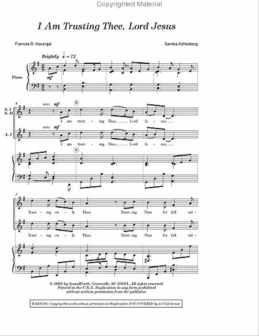 I Am Trusting Thee, Lord Jesus SSA scores gallery preview page 2
