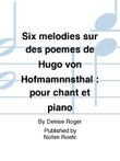 Six melodies sur des poemes de Hugo von Hofmamnnsthal