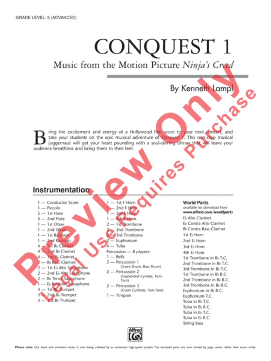 Conquest 1 (from the motion picture Ninja's Creed) Concert Band scores gallery preview page 2
