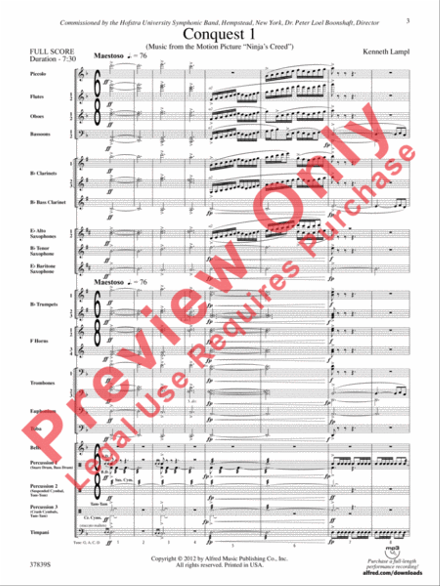 Conquest 1 (from the motion picture Ninja's Creed) Concert Band scores gallery preview page 3
