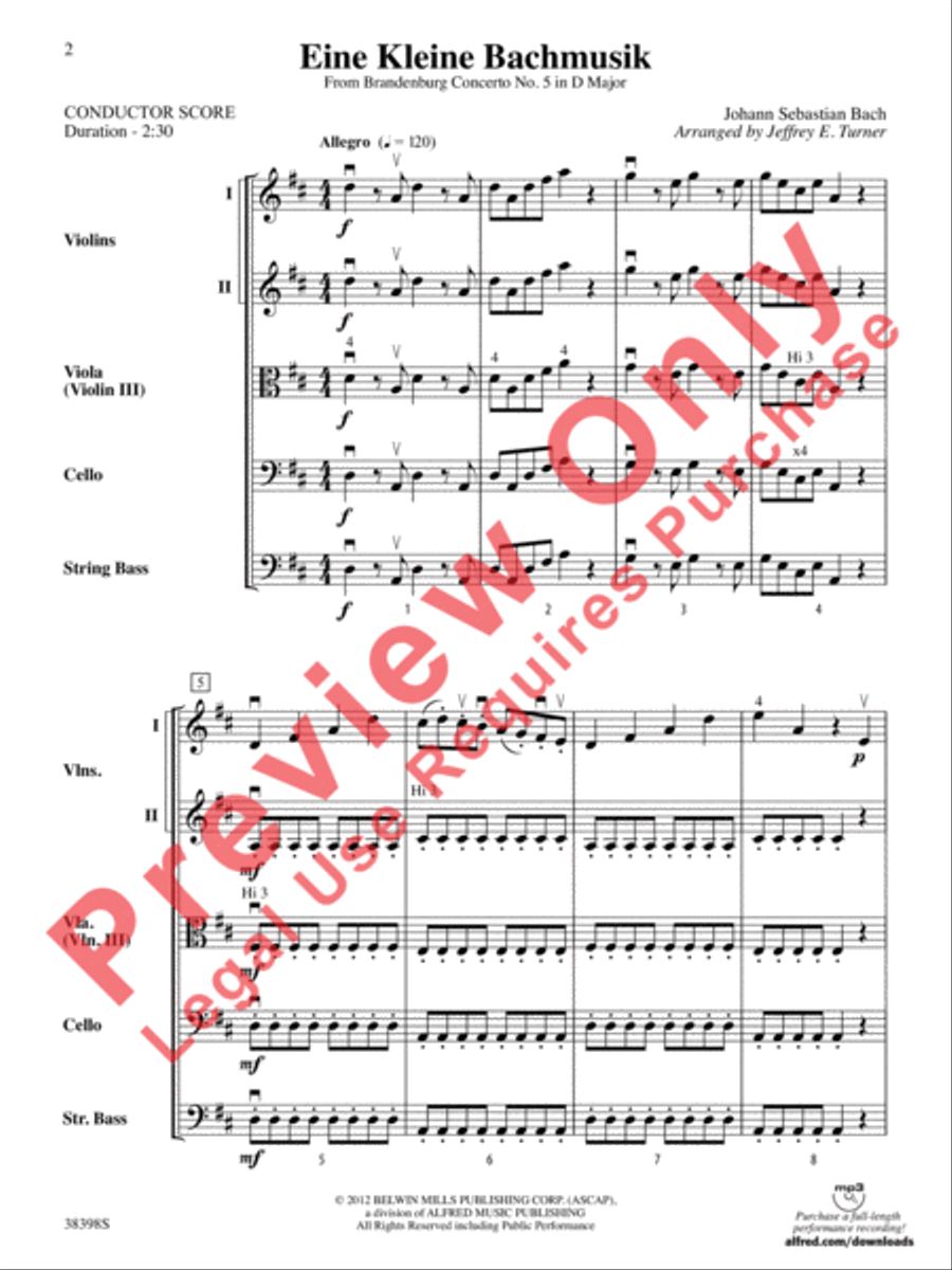 Eine Kleine Bachmusik (from Brandenburg Concerto No. 5 in D Major) String Orchestra scores gallery preview page 3