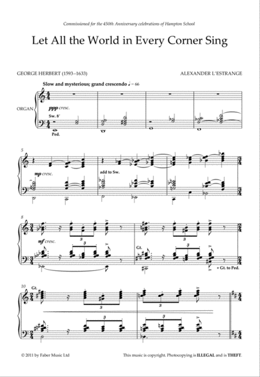 Let All the World in Every Corner Sing 4-Part scores gallery preview page 2