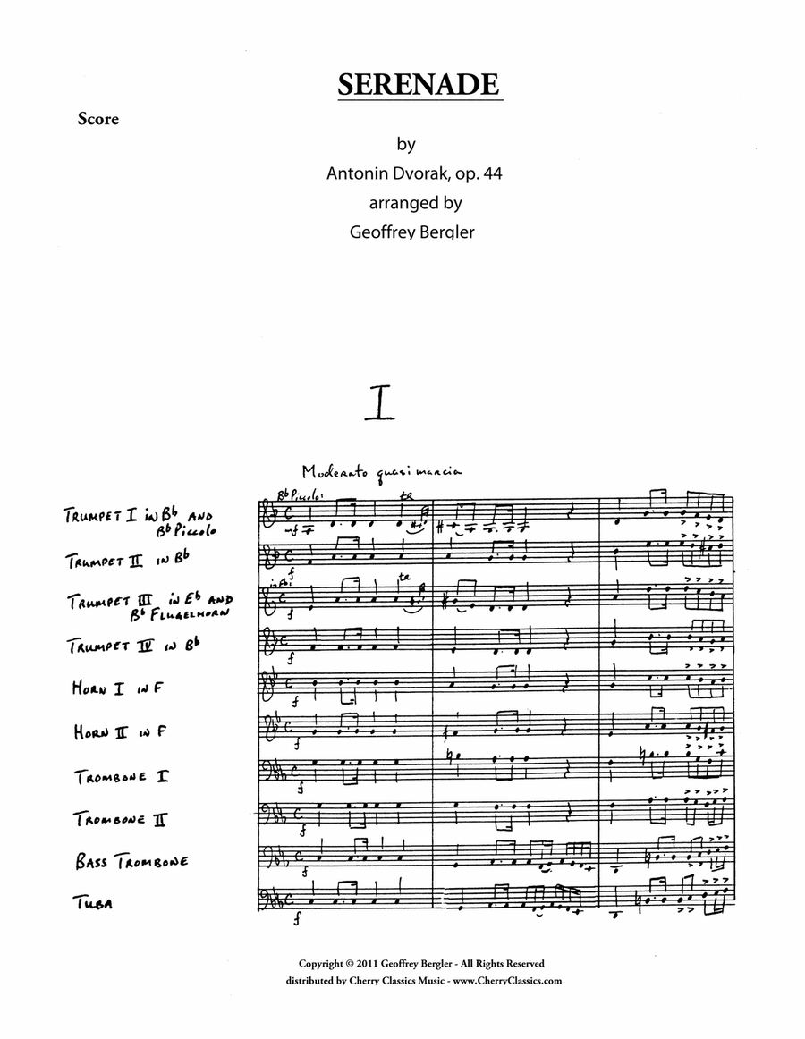 Serenade Opus 44 for 10-part Brass Ensemble Score scores gallery preview page 2