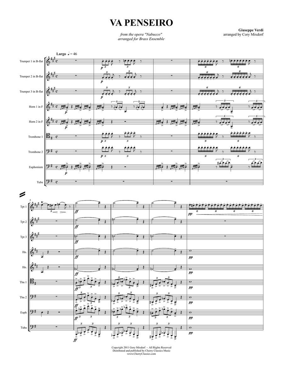 Va, Pensiero (Chorus of the Hebrew Slaves) from Nabucco for Brass Ensemble Brass Ensemble scores gallery preview page 2