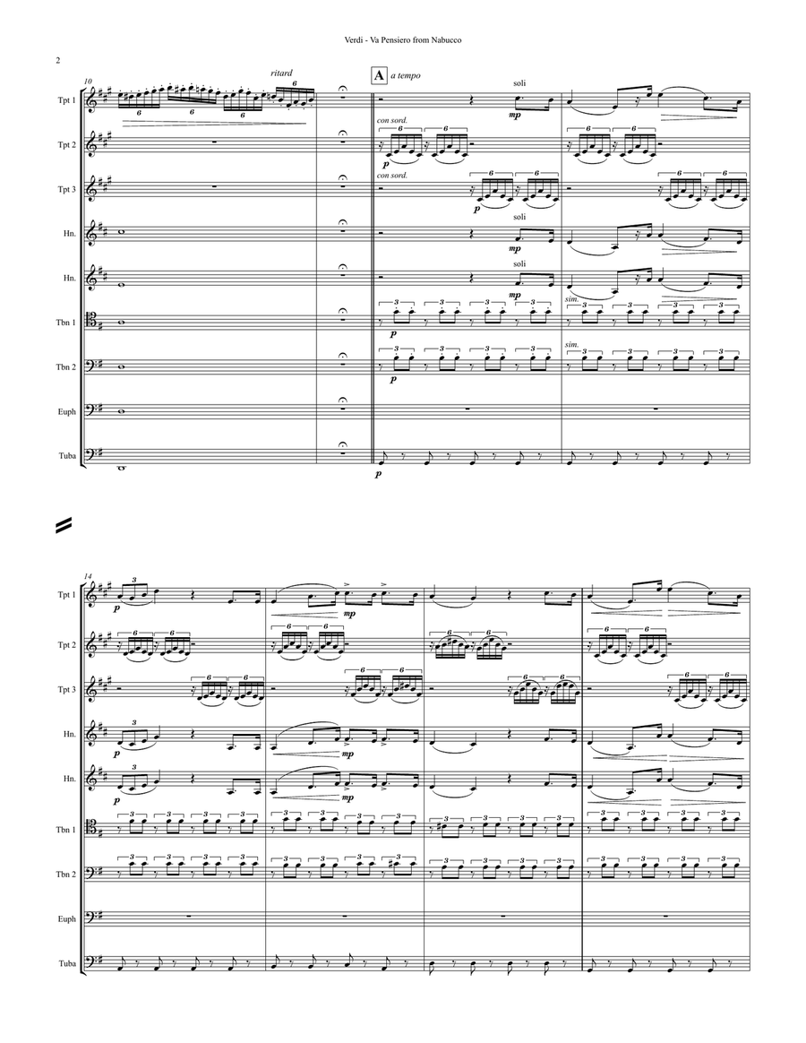 Va, Pensiero (Chorus of the Hebrew Slaves) from Nabucco for Brass Ensemble Brass Ensemble scores gallery preview page 3