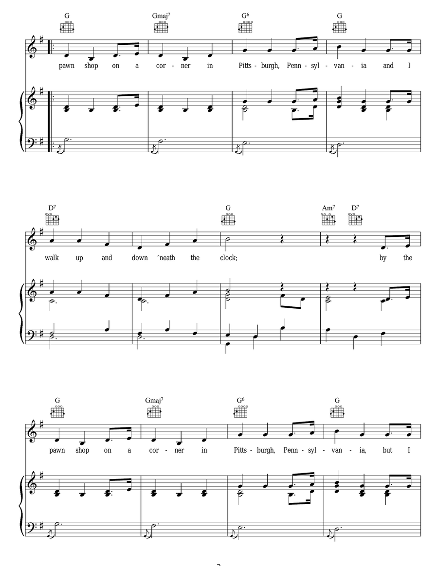 There's A Pawn Shop On A Corner (In Pittsburgh Pennsylvania) Guitar scores gallery preview page 2