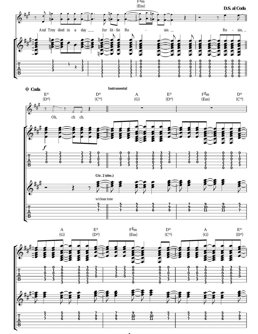 Rosie Rosie Guitar Tablature scores gallery preview page 4