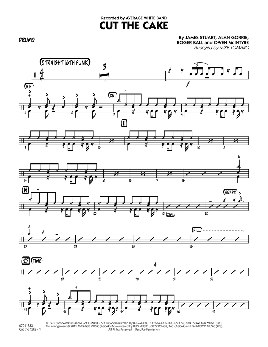 Cut The Cake - Drums Cut The Cake - Drums Jazz Ensemble scores gallery preview page 1