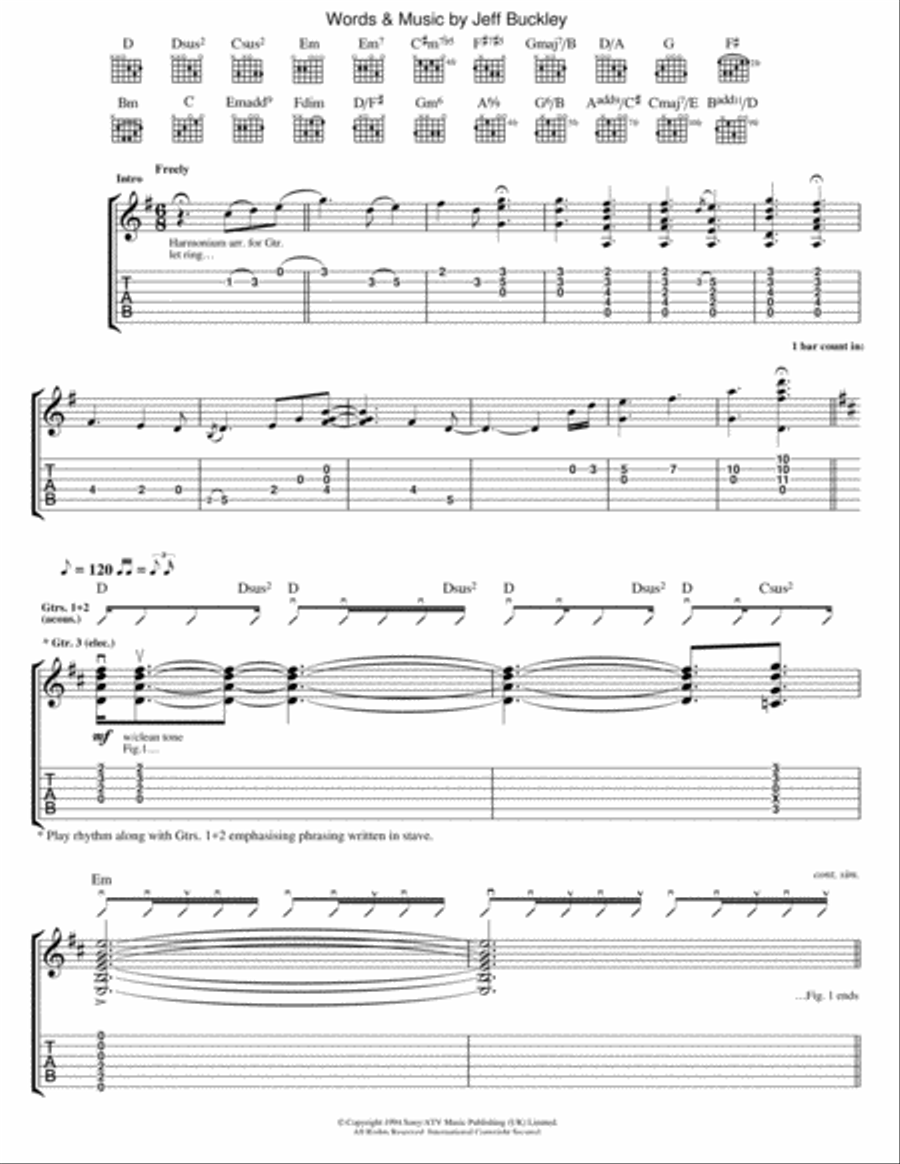 Lover, You Should've Come Over Guitar Tablature scores gallery preview page 1