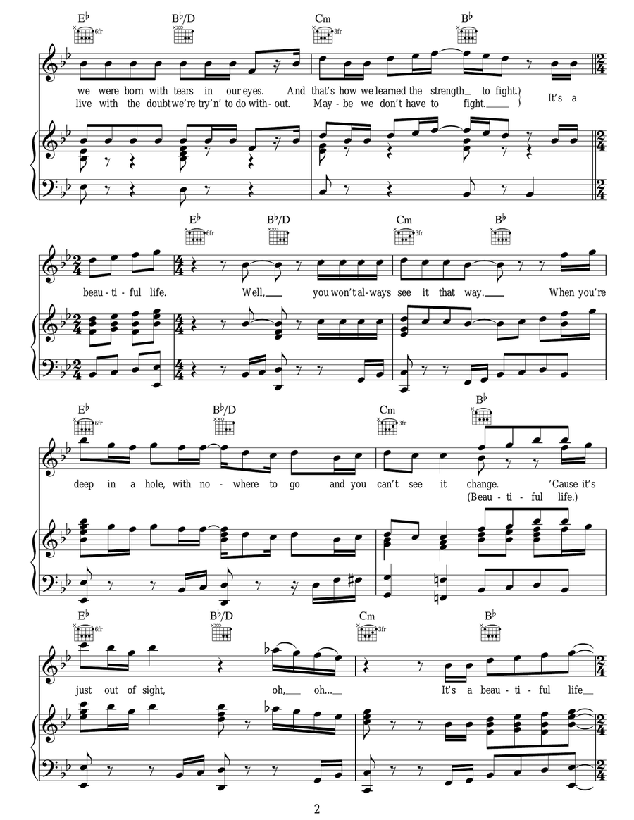 Beautiful Life Beautiful Life Piano, Vocal, Guitar scores gallery preview page 2