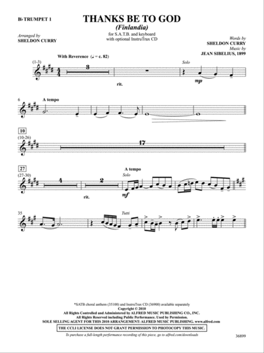 Thanks Be to God: 1st B-flat Trumpet Part scores gallery preview page 1