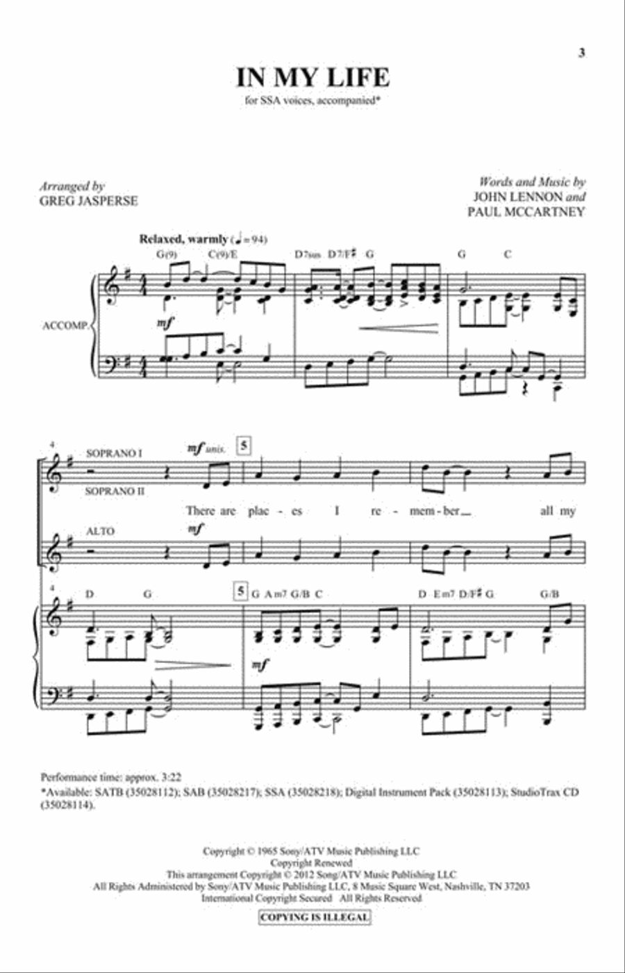 In My Life In My Life SSA scores gallery preview page 2