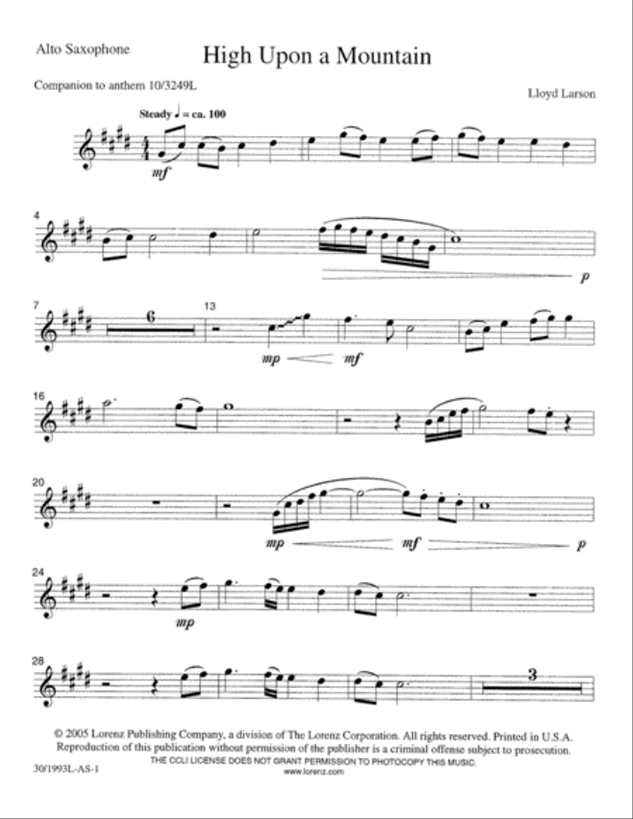 High Upon a Mountain - Instrumental Parts Alto Saxophone scores gallery preview page 2