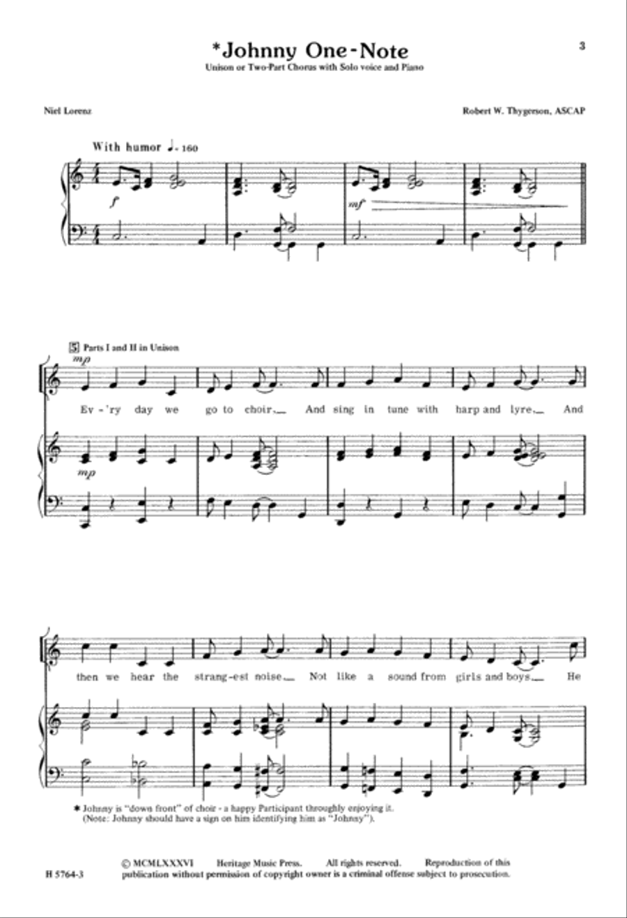 Johnny One-Note (Digital Download) Unison Choir scores gallery preview page 3