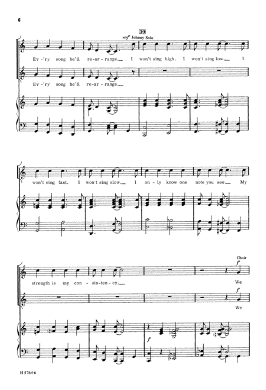 Johnny One-Note (Digital Download) Unison Choir scores gallery preview page 6