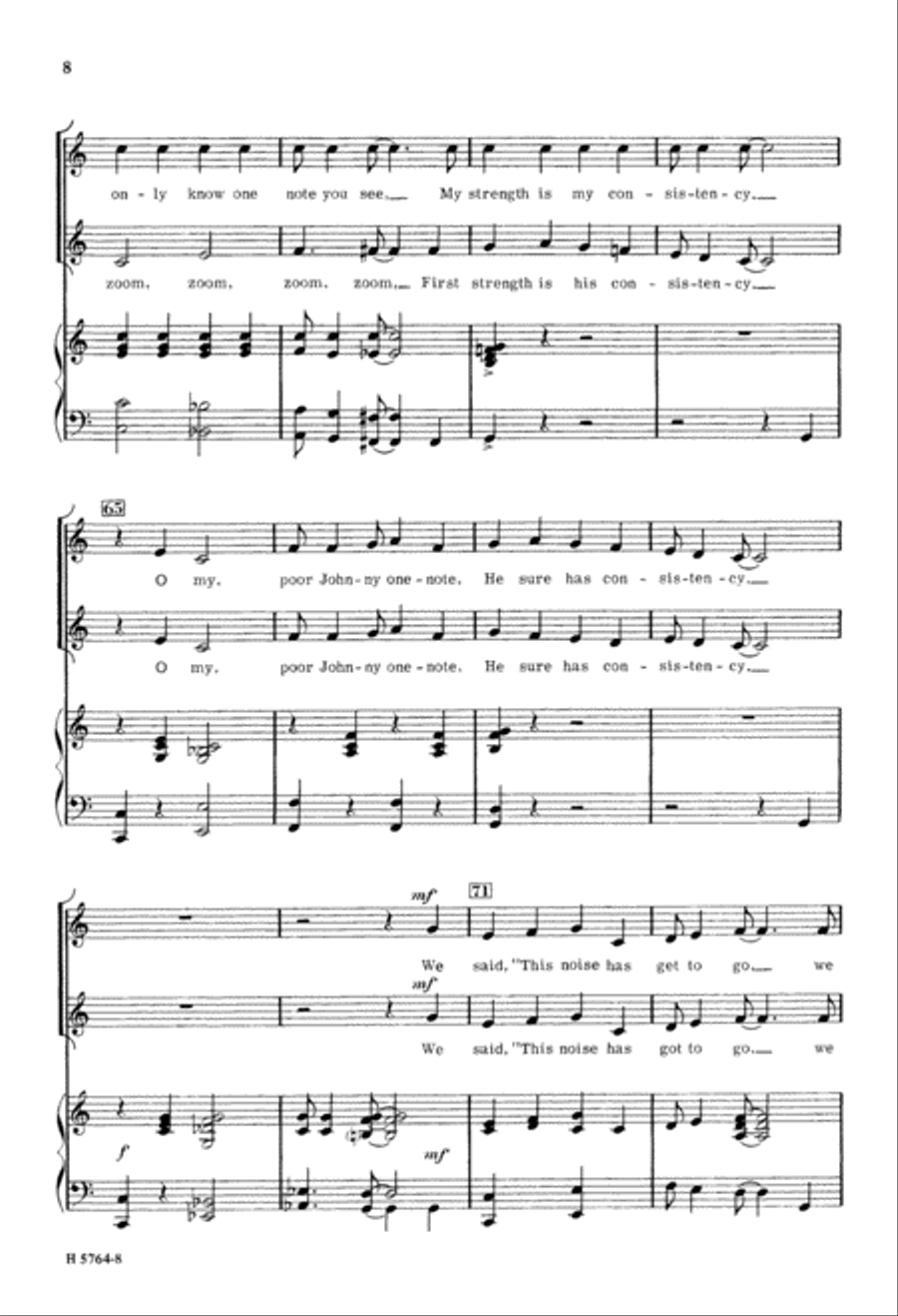 Johnny One-Note (Digital Download) Unison Choir scores gallery preview page 8