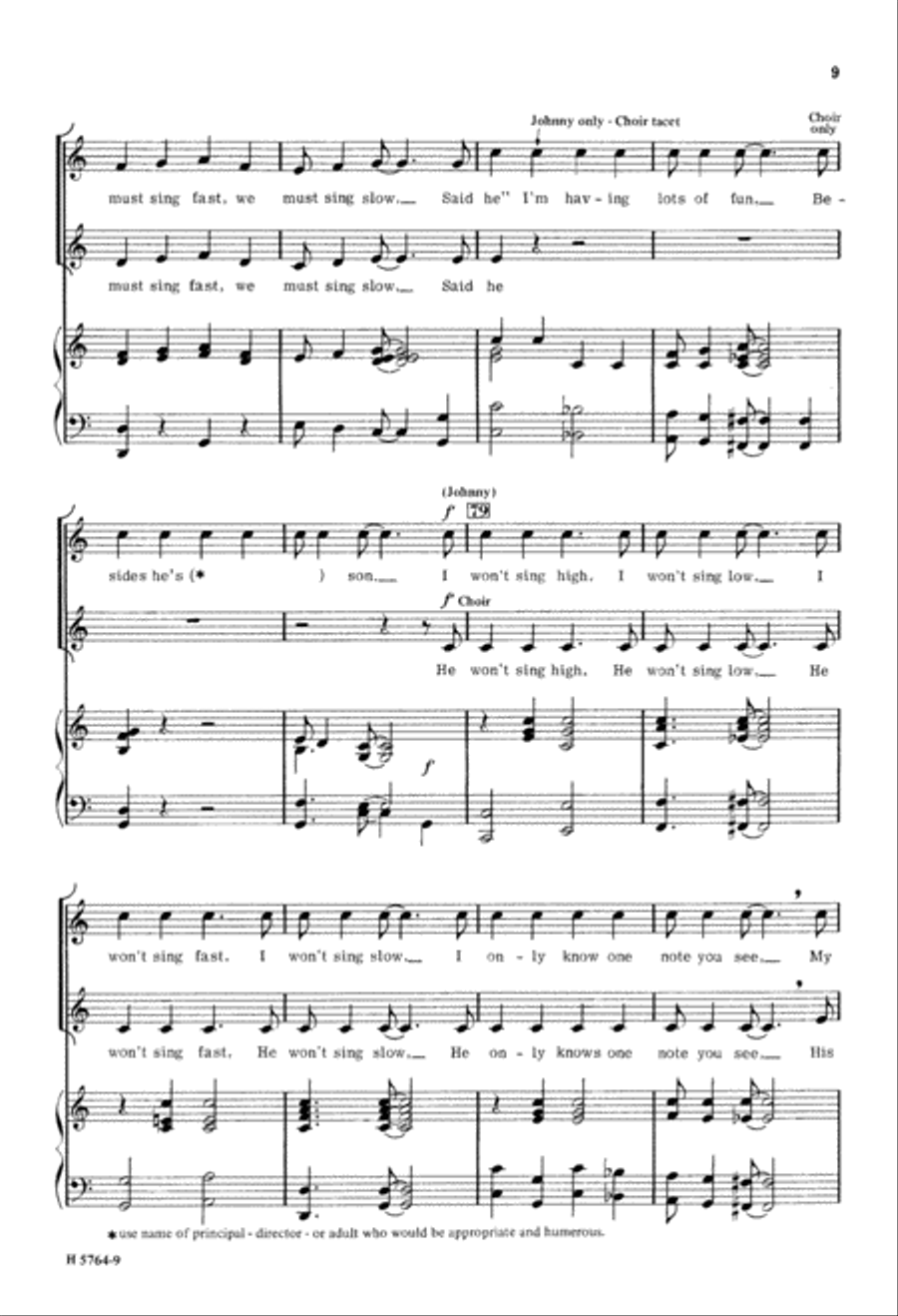 Johnny One-Note (Digital Download) Unison Choir scores gallery preview page 9