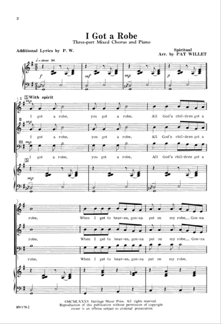 I Got a Robe (Digital Download) 3-Part scores gallery preview page 2