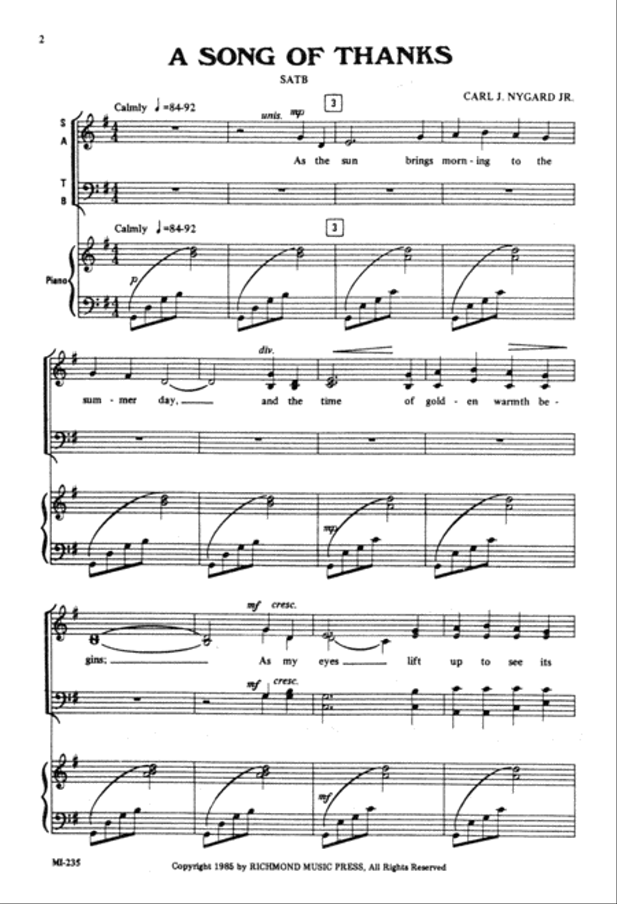A Song of Thanks (Digital Download) 4-Part scores gallery preview page 2
