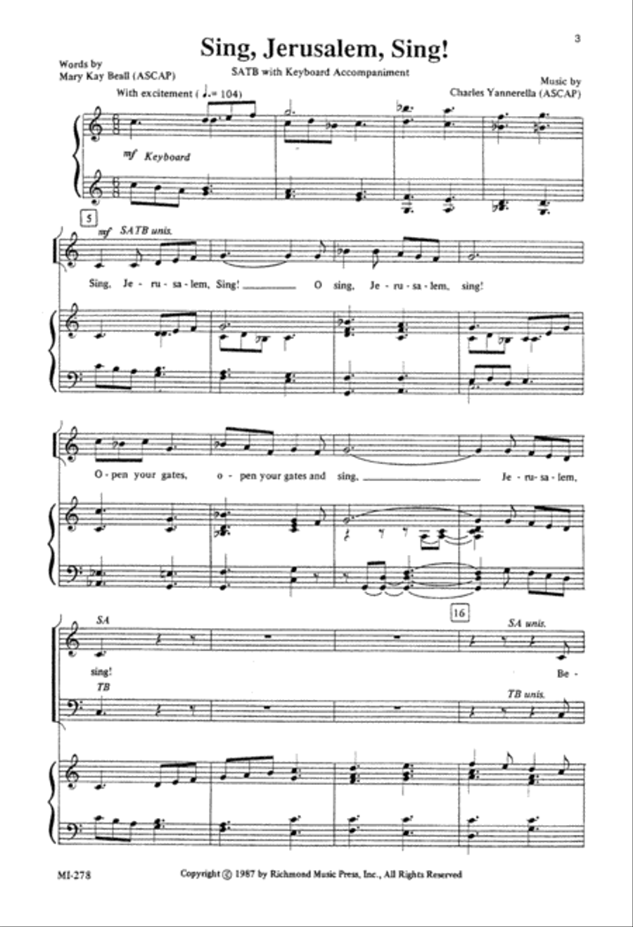 Sing, Jerusalem, Sing! (Digital Download) 4-Part scores gallery preview page 3