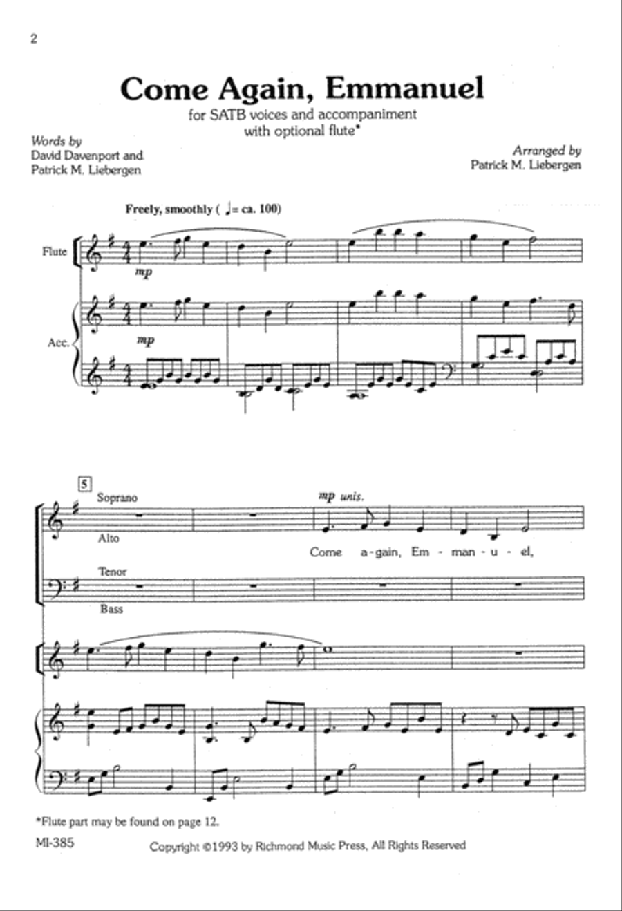 Come Again, Emmanuel (Digital Download) 4-Part scores gallery preview page 2