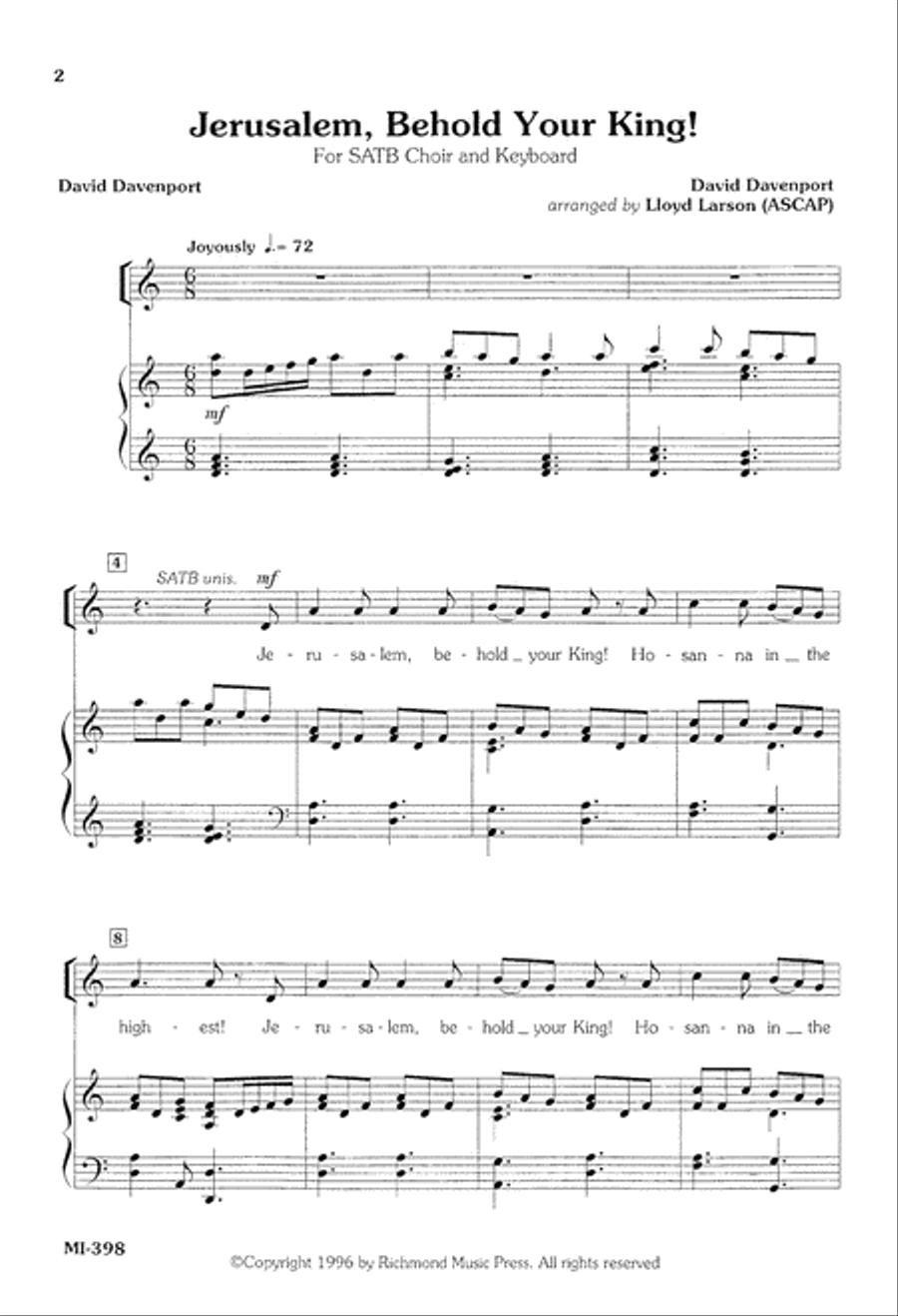 Jerusalem Behold Your King (Digital Download) 4-Part scores gallery preview page 2