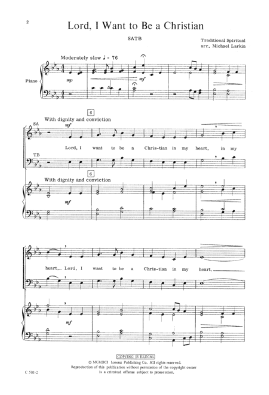 Lord, I Want to be a Christian (Digital Download) 4-Part scores gallery preview page 2