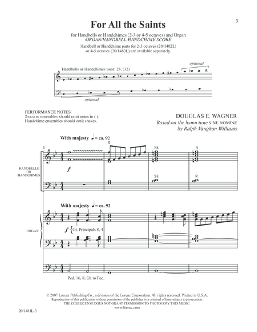 For All the Saints - Organ/Handbell or Handchime Score (Digital Download) 3-Octaves scores gallery preview page 3