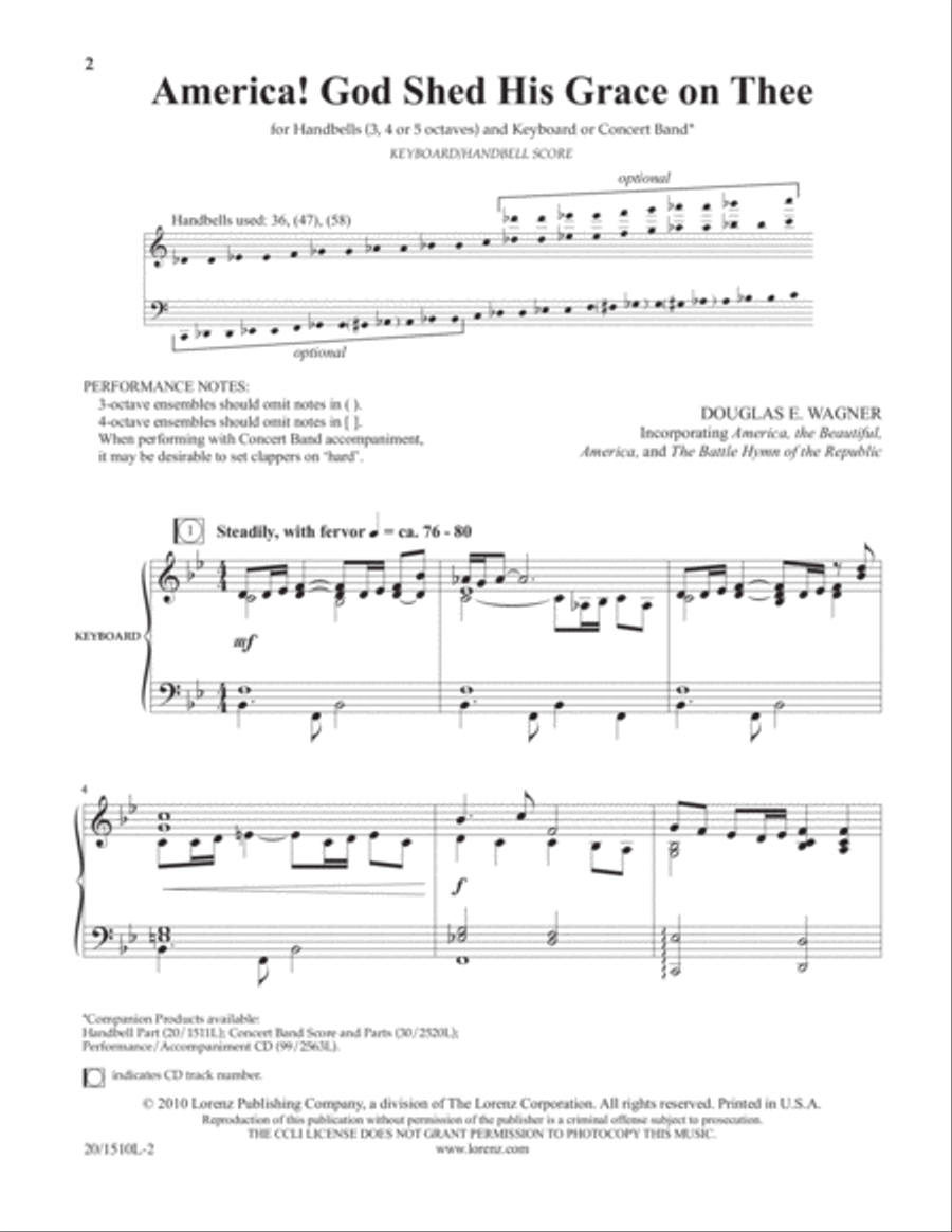 America! God Shed His Grace on Thee - Keyboard/Handbell Score (Digital Download) 5-Octaves scores gallery preview page 2