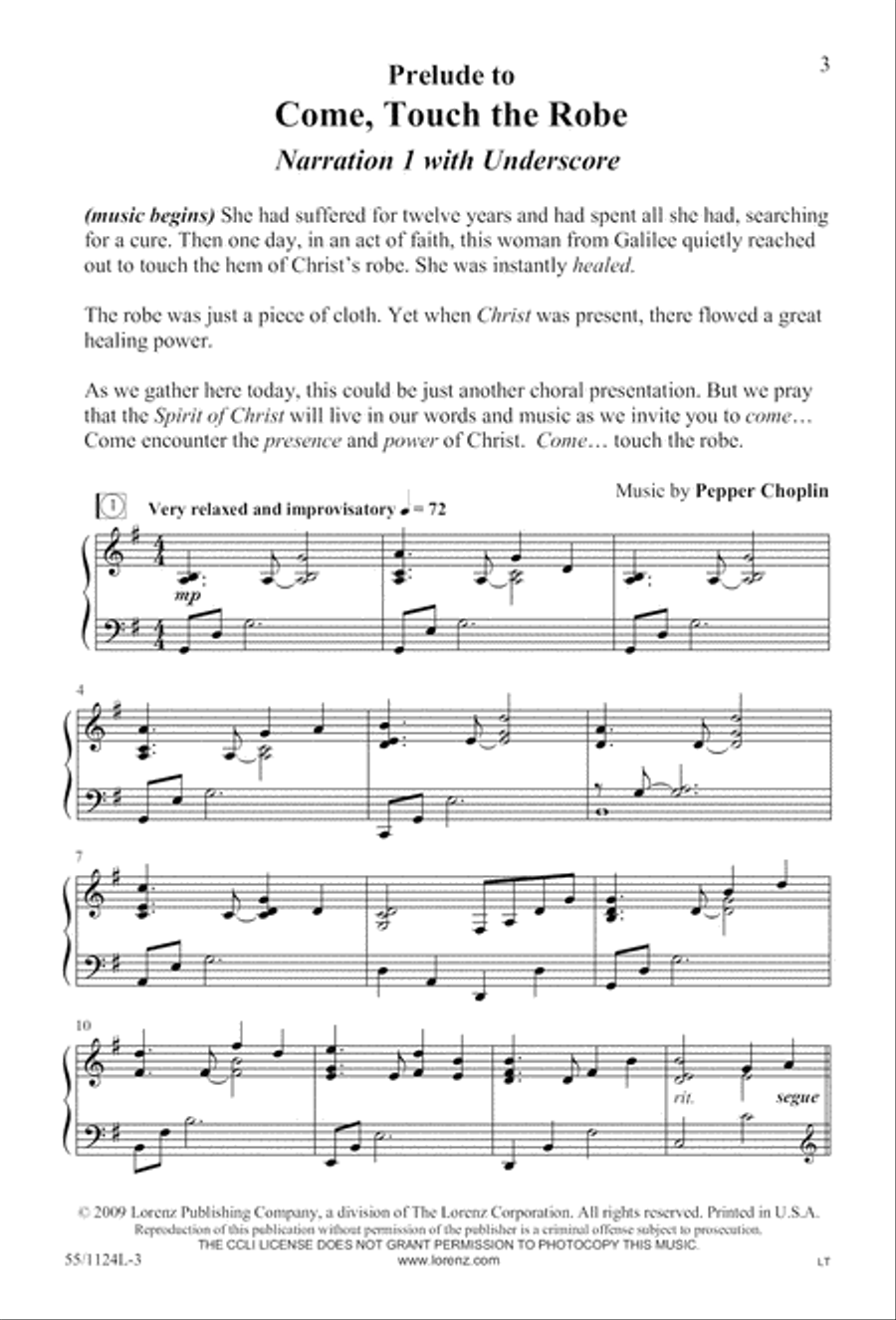 Come, Touch the Robe (Digital Download) 3-Part scores gallery preview page 3