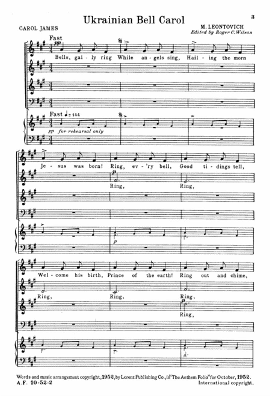 Ukrainian Bell Carol (Digital Download) 4-Part scores gallery preview page 3