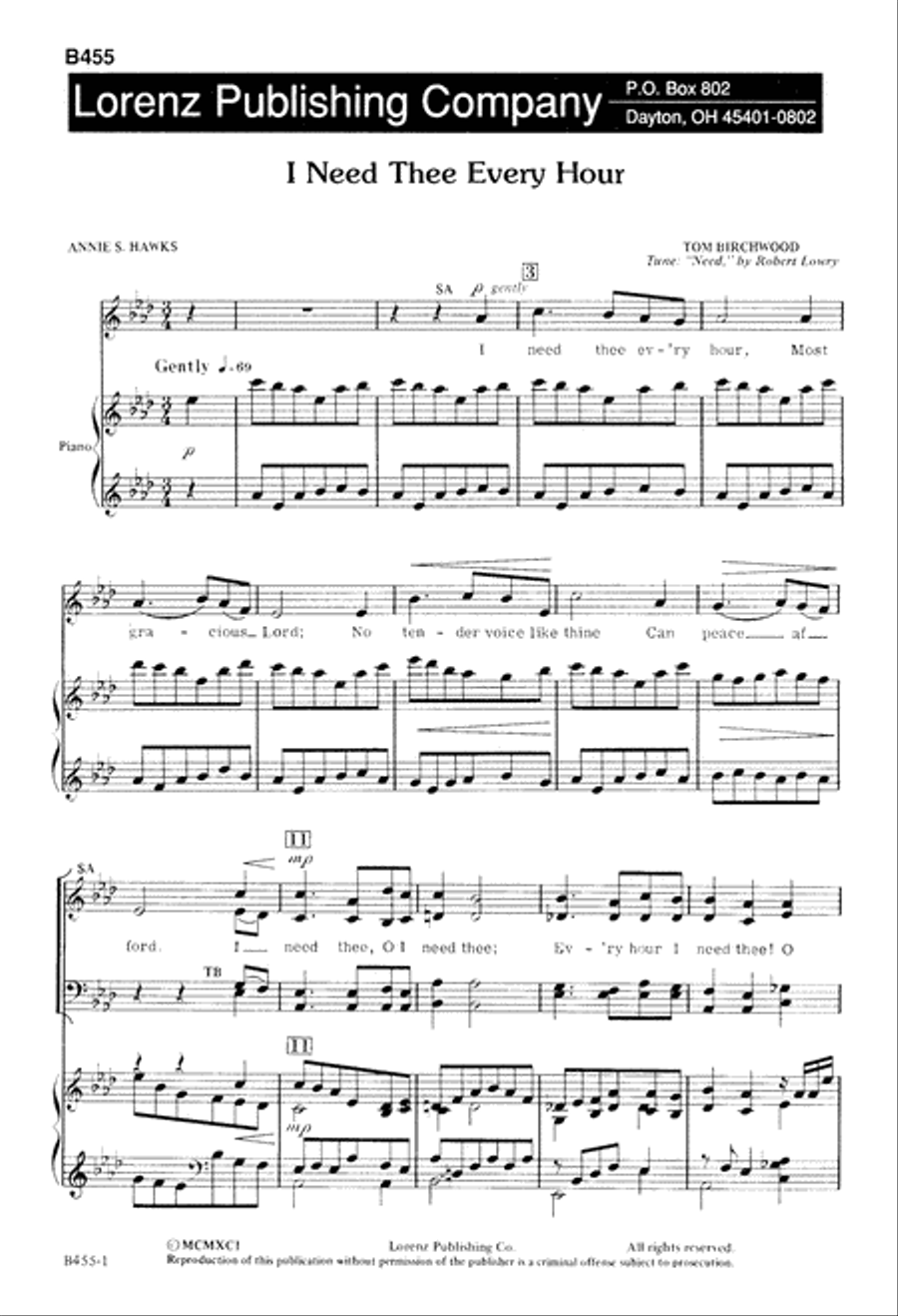 I Need Thee Every Hour (Digital Download) 4-Part scores gallery preview page 1