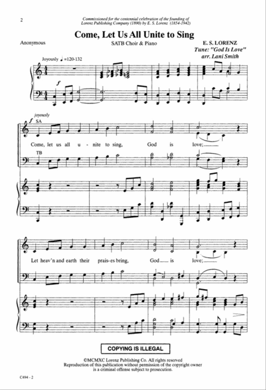 Come, Let Us All Unite to Sing (Digital Download) 4-Part scores gallery preview page 2