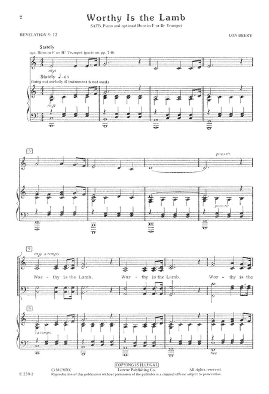 Worthy is the Lamb (Digital Download) 4-Part scores gallery preview page 2