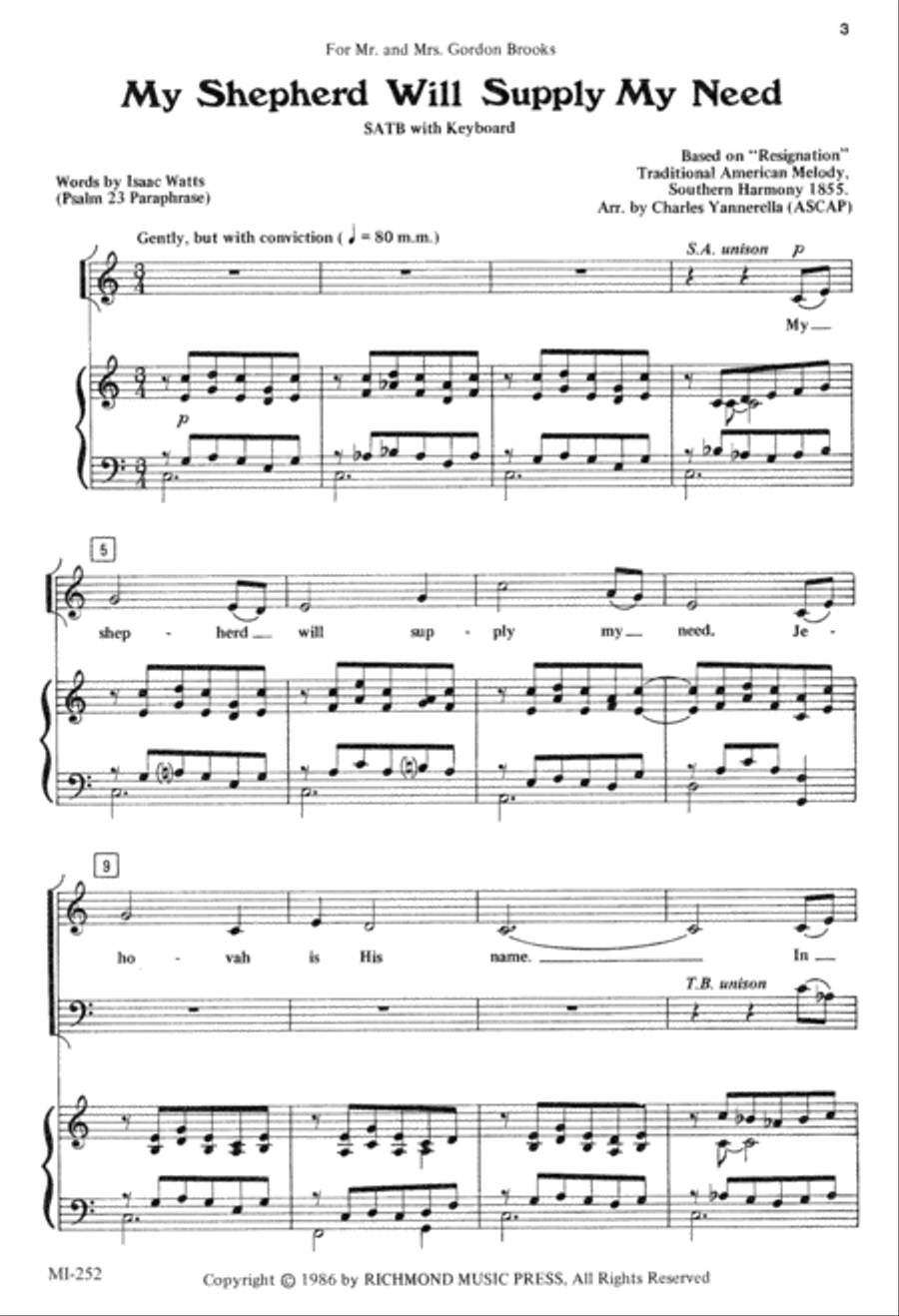 My Shepherd Will Supply My Need (Digital Download) 4-Part scores gallery preview page 3