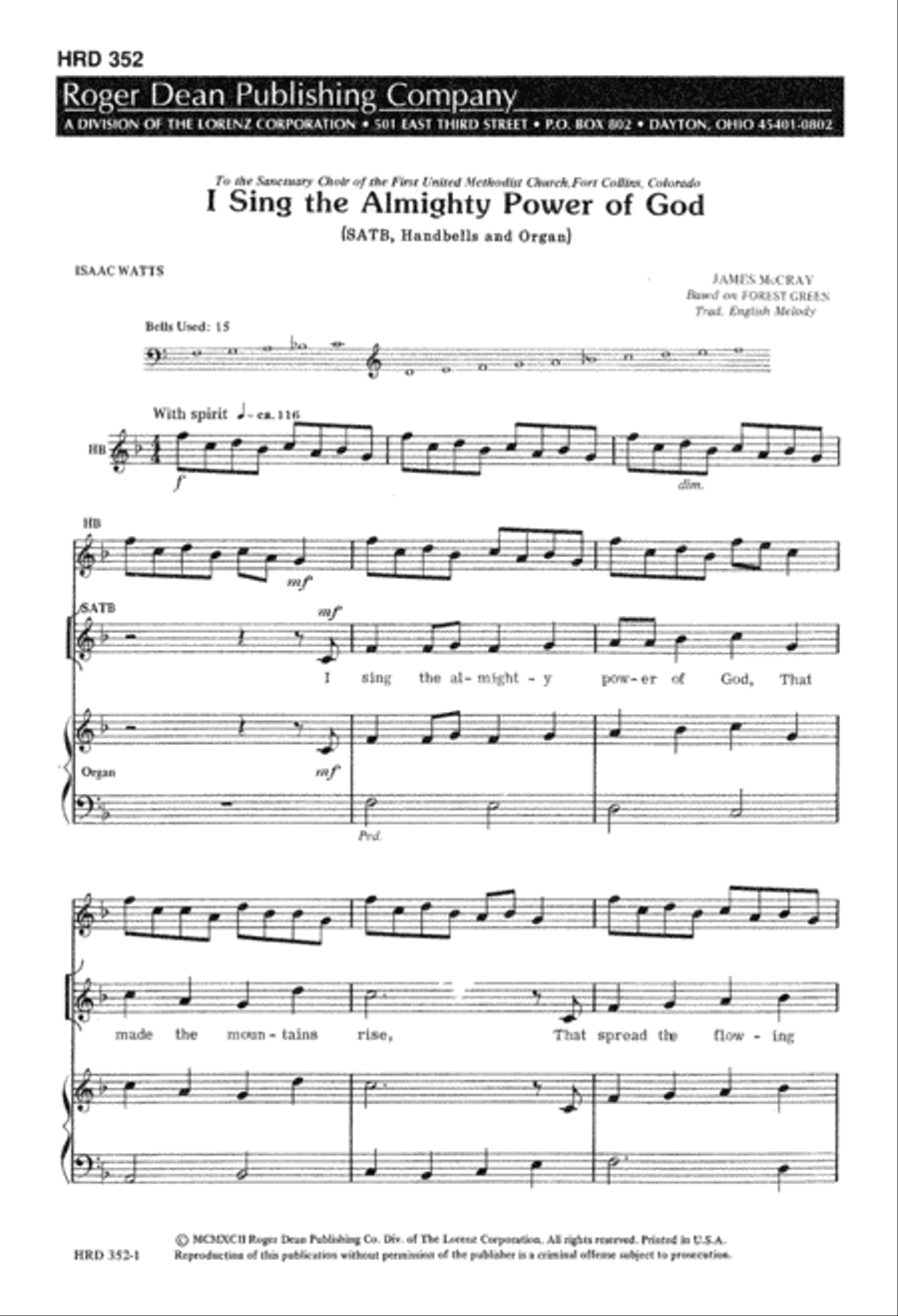 I Sing the Almighty Power of God (Digital Download) 4-Part scores gallery preview page 1