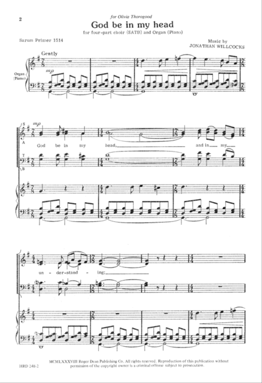 God Be In My Head (Digital Download) 4-Part scores gallery preview page 2
