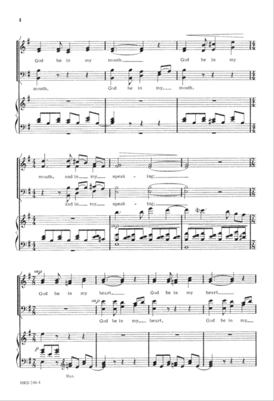 God Be In My Head (Digital Download) 4-Part scores gallery preview page 4
