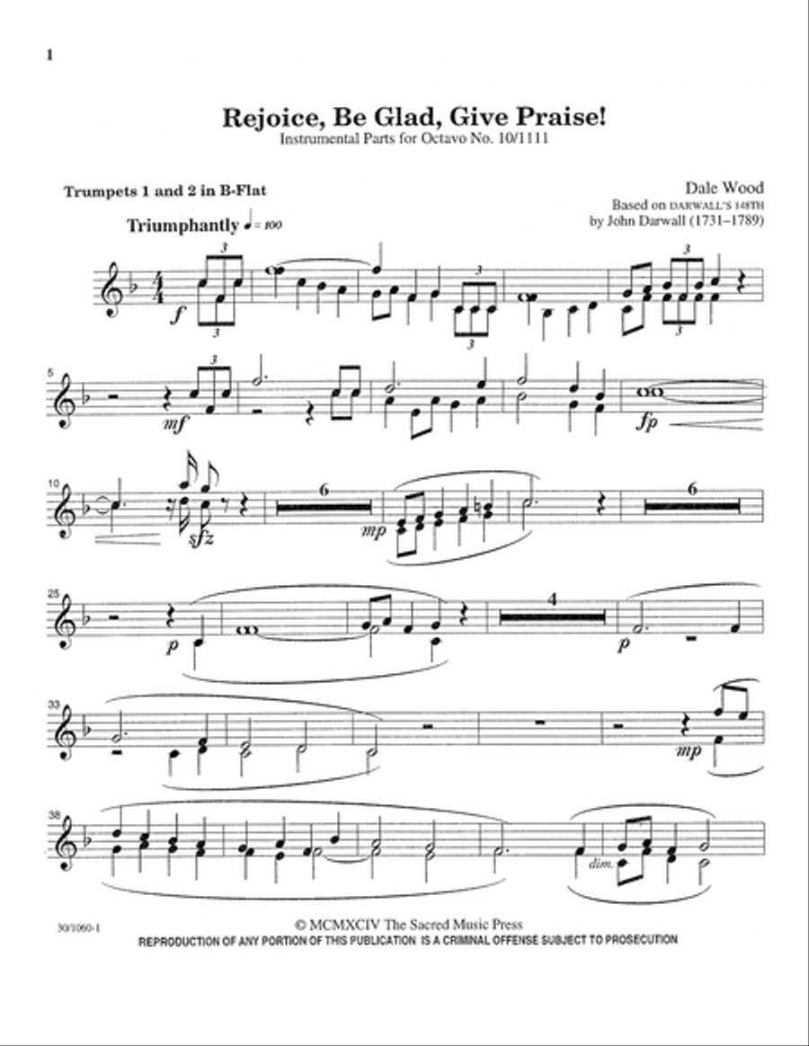 Rejoice, Be Glad, Give Praise! - Brass Parts Trombone scores gallery preview page 1