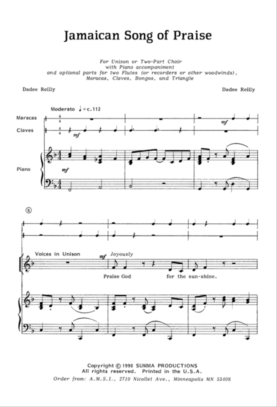 Jamaican Song of Praise (Digital Download) Unison Choir scores gallery preview page 2