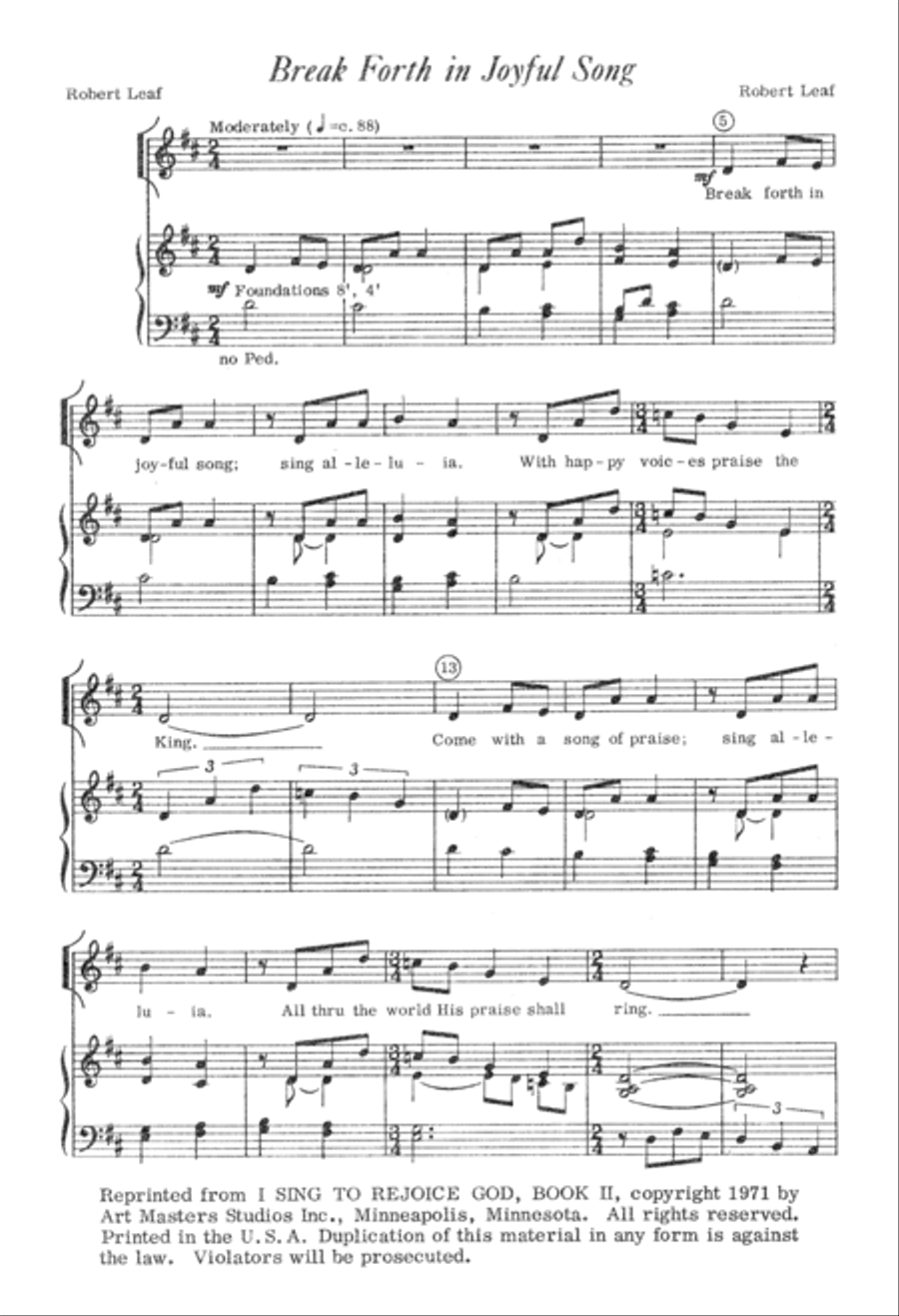 Break Forth in Joyful Song (Digital Download) Unison Choir scores gallery preview page 2