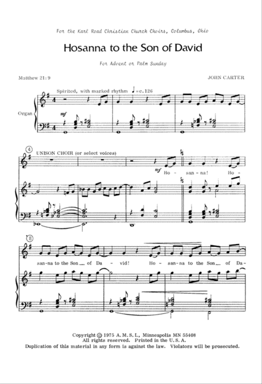 Hosanna to the Son of David (Digital Download) 4-Part scores gallery preview page 2