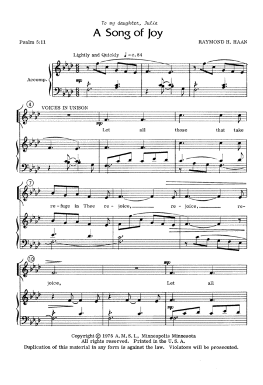 A Song of Joy (Digital Download) Unison Choir scores gallery preview page 2