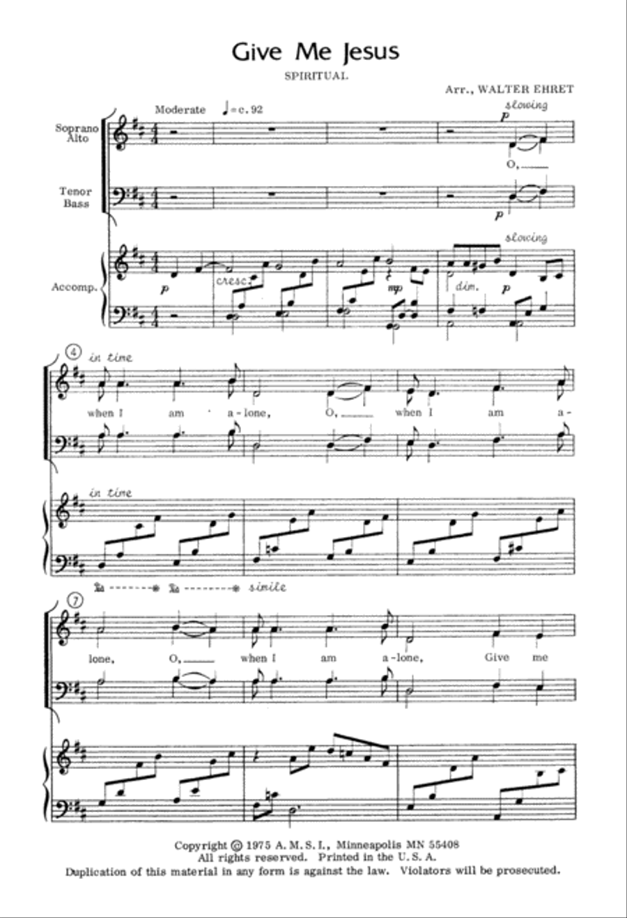 Give Me Jesus (Digital Download) 4-Part scores gallery preview page 2
