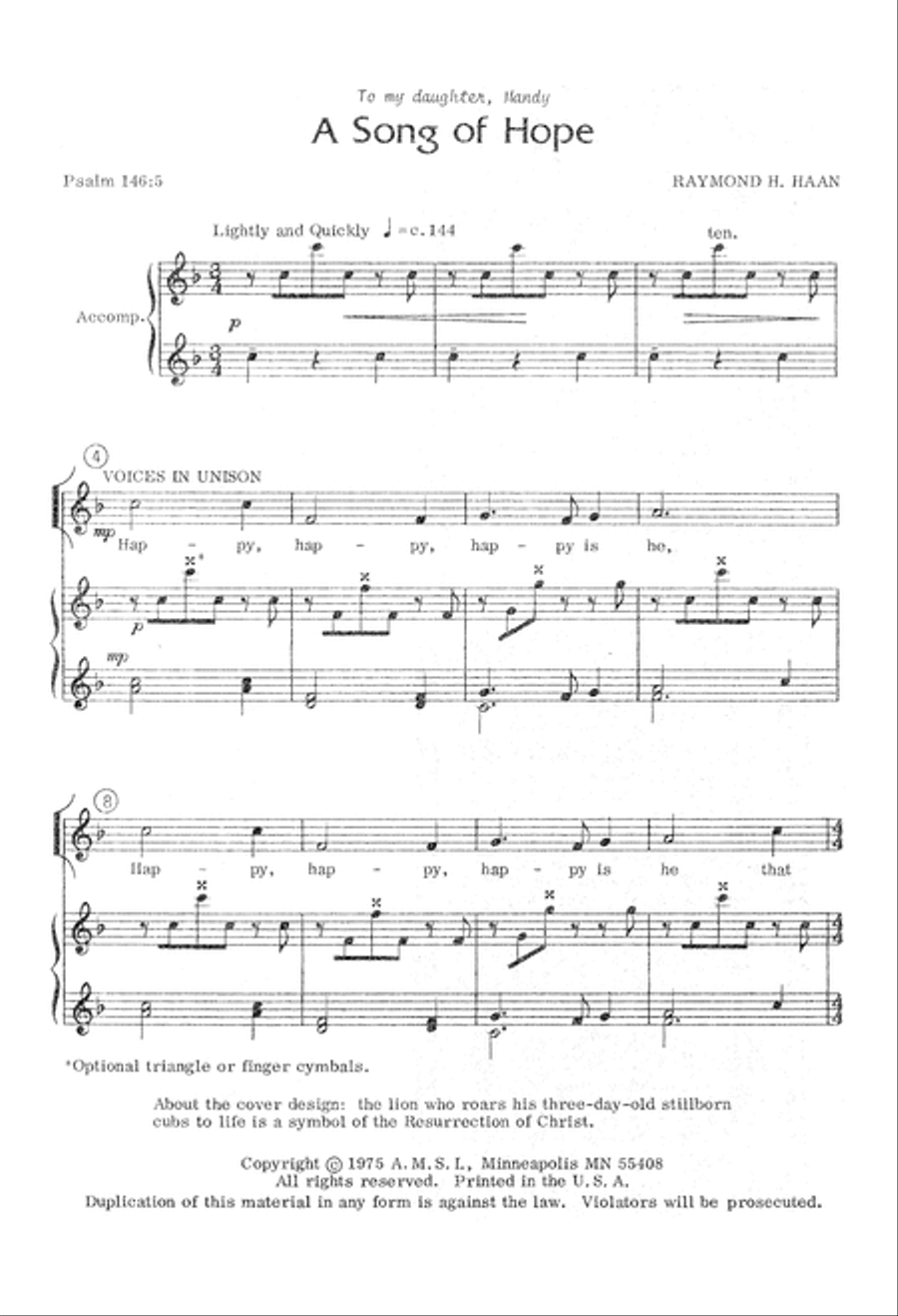 A Song of Hope (Digital Download) Unison Choir scores gallery preview page 2